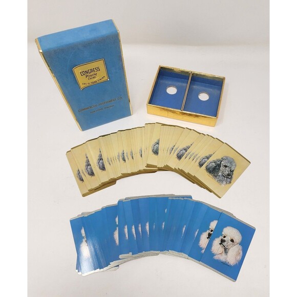 Vintage Congress Cel-U-Tone Finish Playing Cards Double Deck Poodle Dogs - Picture 5 of 8